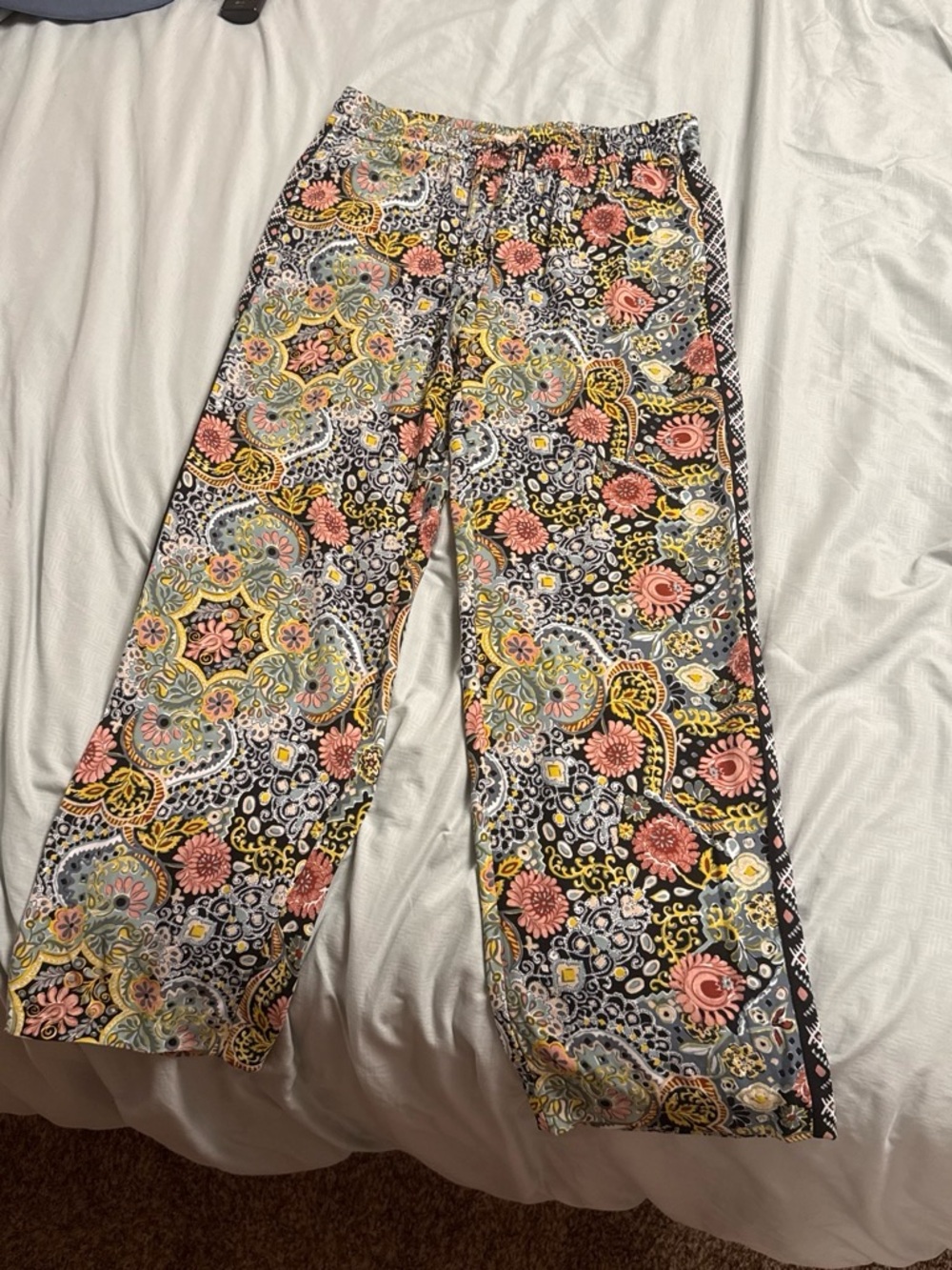 LOFT Wide Leg Pants - Black Multi Floral Paisley Print